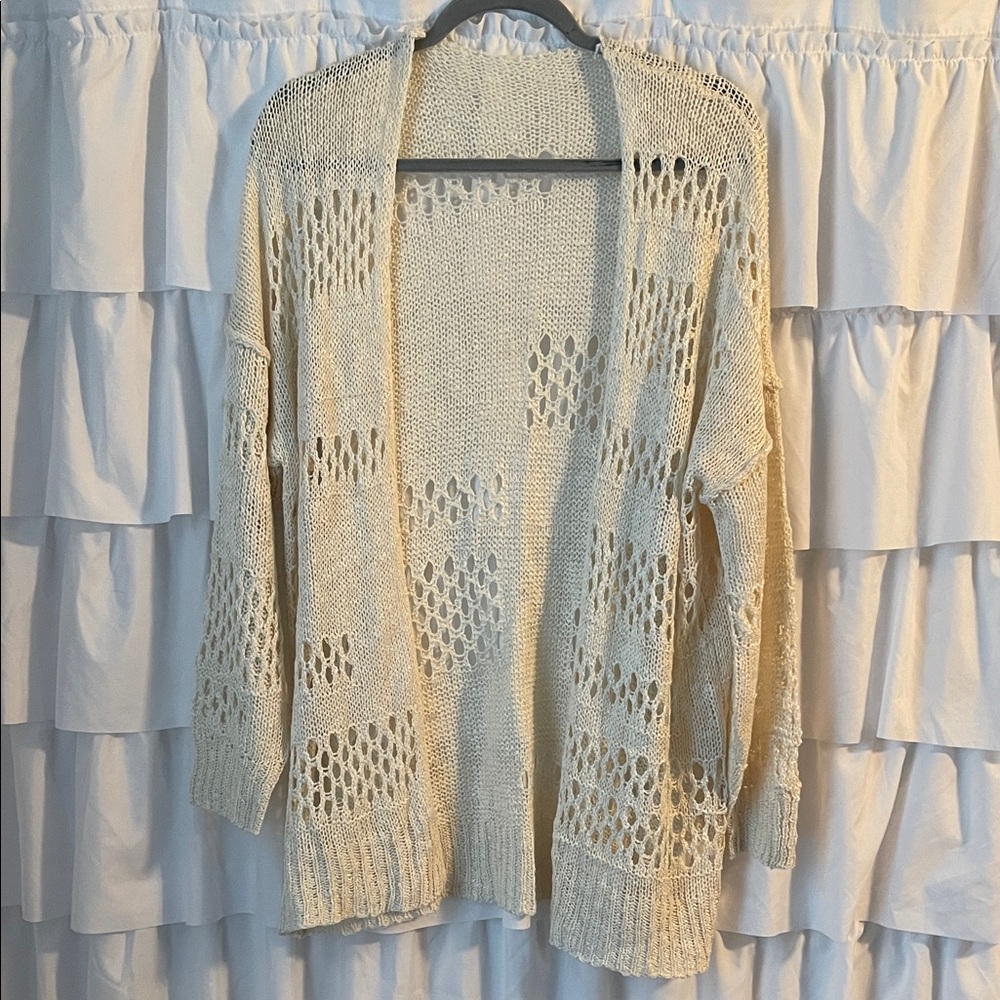 Cream Open-Knit Women's Cardigan Sweater